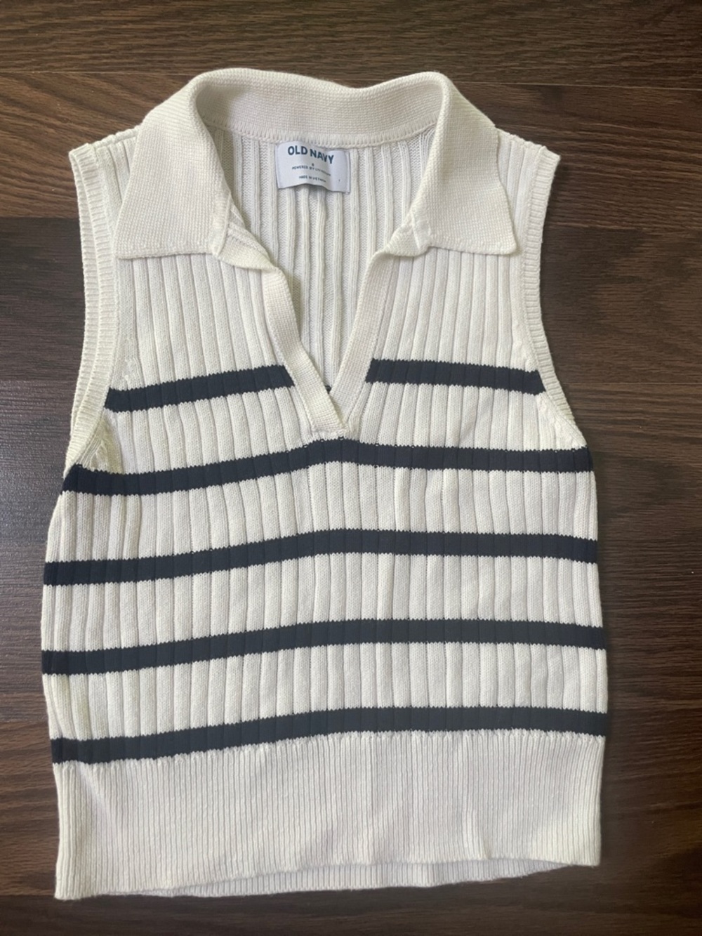 Old Navy White with Black Stripes Sleeveless Ribbed Polo